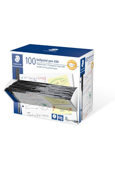 Staedtler Pen - Ballpoint Stick 430: Medium Black (Box of 100)