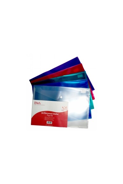Stat Document Wallet - (A4) Polypropylene with Button: Assorted (Pack of 10)