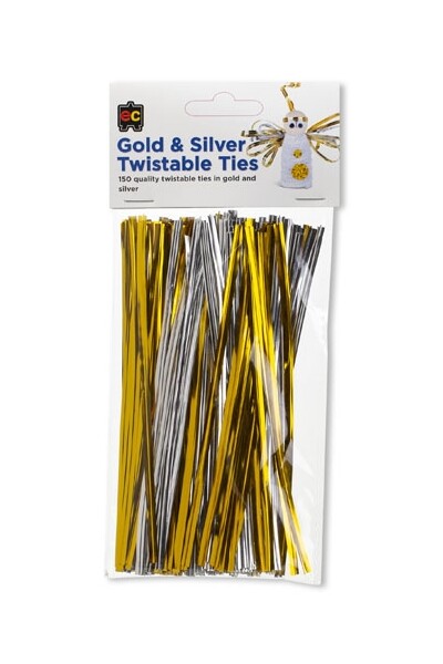 Twistable Ties (Pack of 150) - 15cm: Gold & Silver