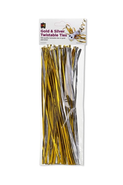Twistable Ties (Pack of 150) - 25cm: Gold & Silver