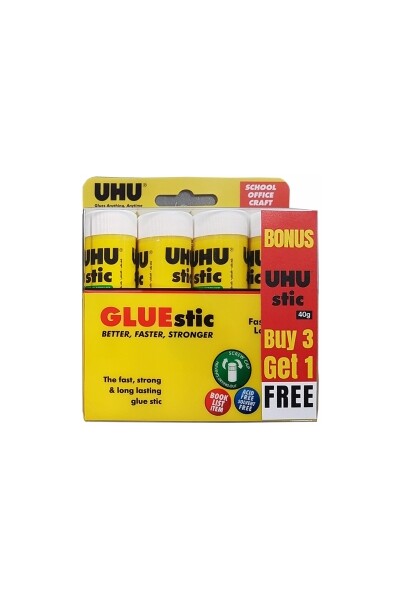 UHU Glue Stic - 40g: Pack of 3 Plus 1 Free