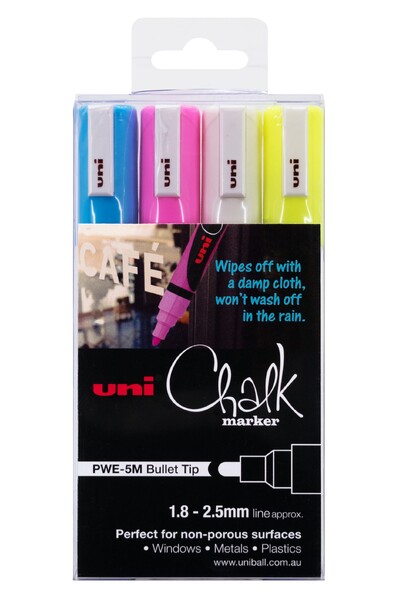 Uni-Ball Chalk Marker Bullet Tip 1.8mm-2.5mm - Assorted (Pack of 4)