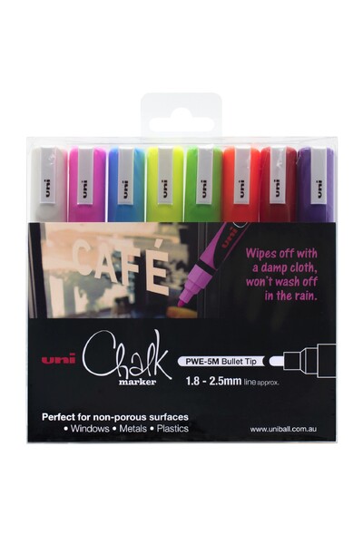 Uni-Ball Chalk Marker Bullet Tip 1.8mm-2.5mm - Assorted (Pack of 8)