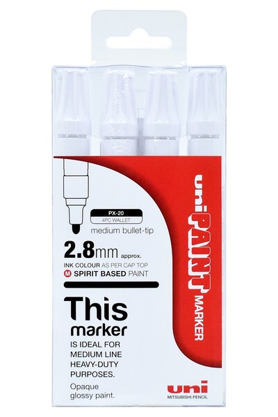 Uni-Ball Paint Marker PX-20 Medium Bullet Tip 2.8mm - White (Pack of 4)