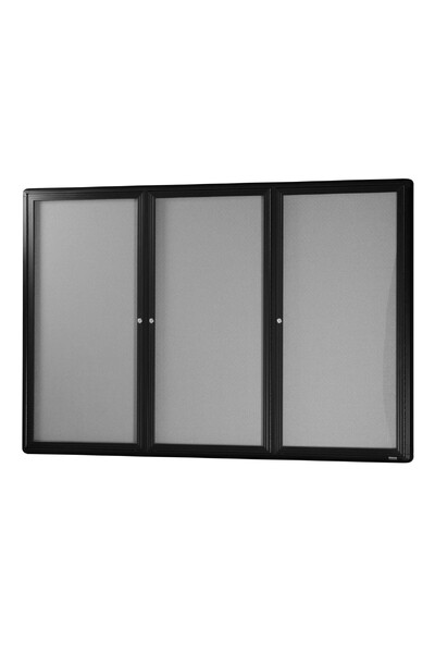 Visionchart Be Noticed Hinged Door Notice Case - 3 Door 1830 x 1220mm Black/Grey Felt