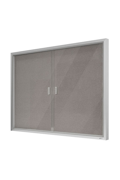 Visionchart Be Noticed Sliding Door Notice Case - 2 Door 1525 x 915mm Silver/Grey Felt