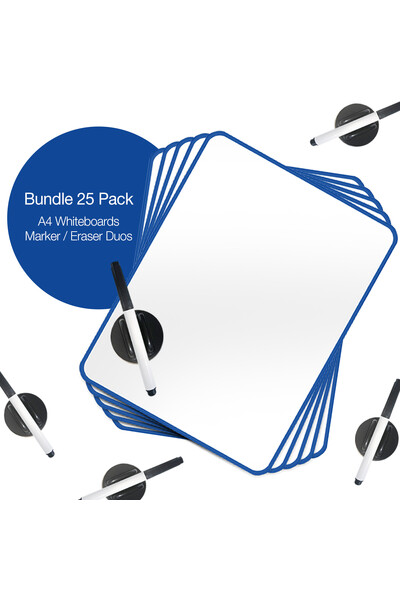 Visionchart Double-sided A4 Magnetic Whiteboard and Marker/Eraser Bundle (Pack of 25)