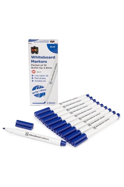 Whiteboard Marker Thin - Blue: Pack of 10