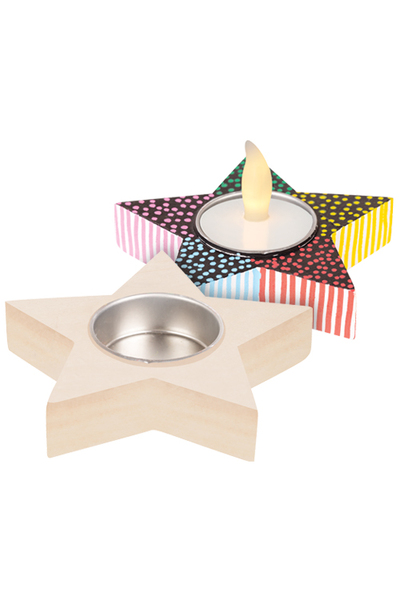Wooden Tea Light Holder Star - Set of 5