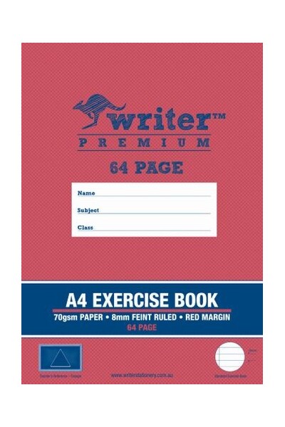 Writer Premium Exercise Book A4 - 8mm Ruled + Margin (Triangle) 64PG