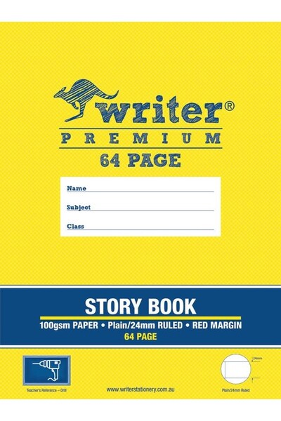Writer Story Book Premium - 1/2 Plain 1/2 24mm Solid Ruled +Margin: 64pg Drill (Pack of 10)