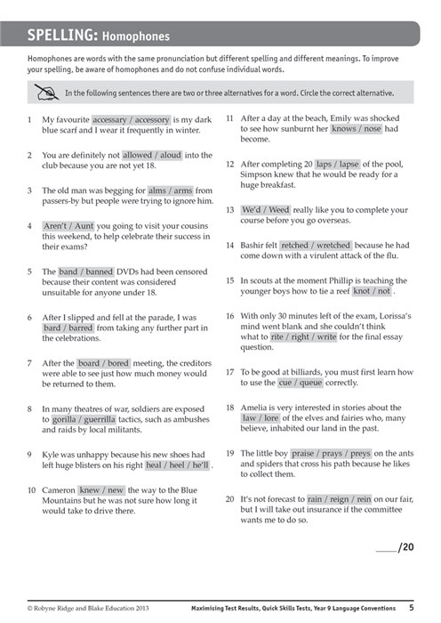 Maximising Test Results NAPLAN style Literacy Quick Skills Tests 