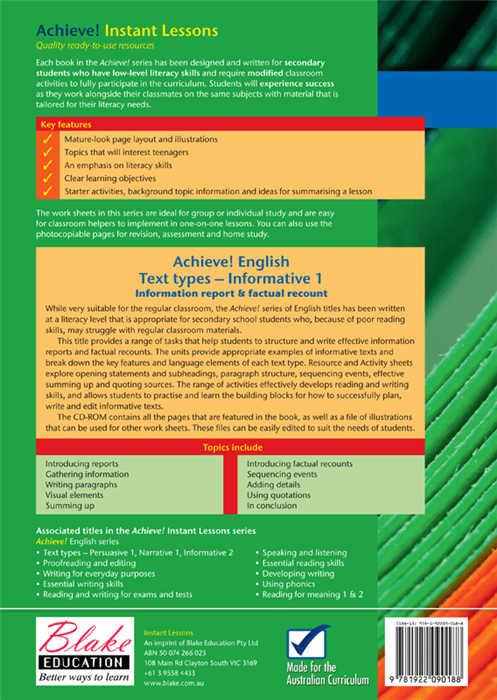 Achieve! English - Text Types: Informative - Book 1: Information