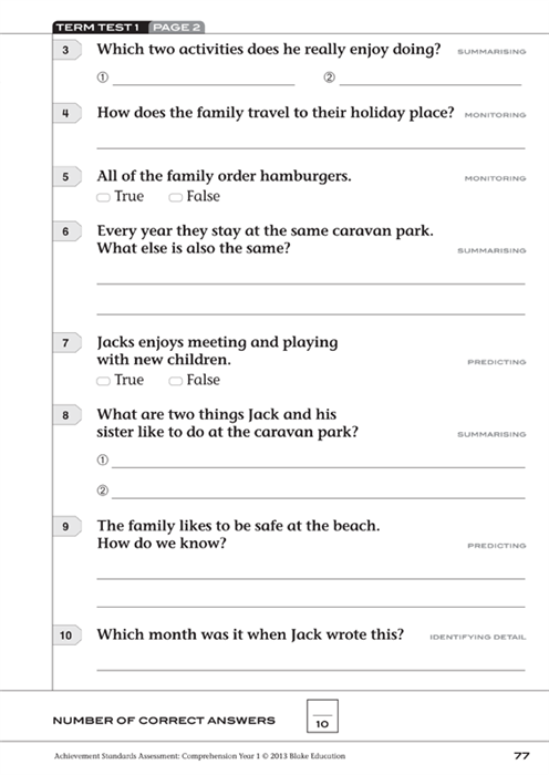 achievement standards assessment english comprehension year 1