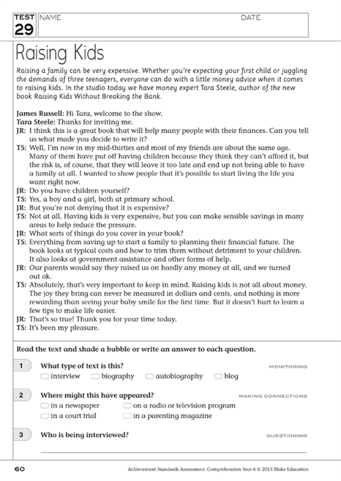 achievement standards assessment english comprehension year 6