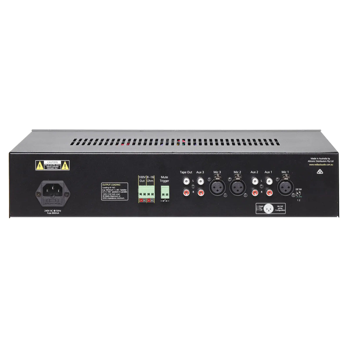 Redback 30W 3 Input 100V Public Address (PA) Amplifier Rack Mount