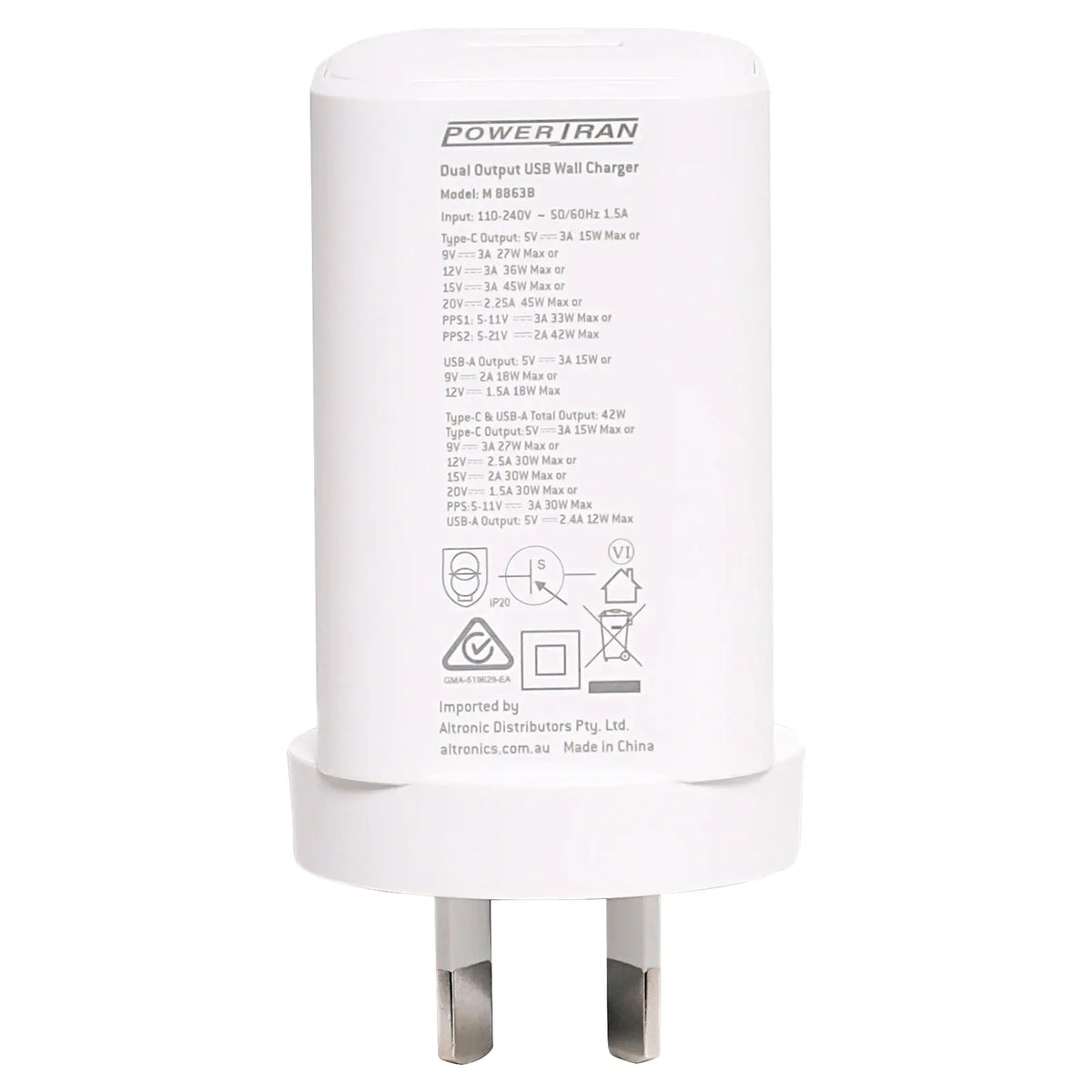 Powertran Dual Output QC3.0 and PD USB Wall Charger
