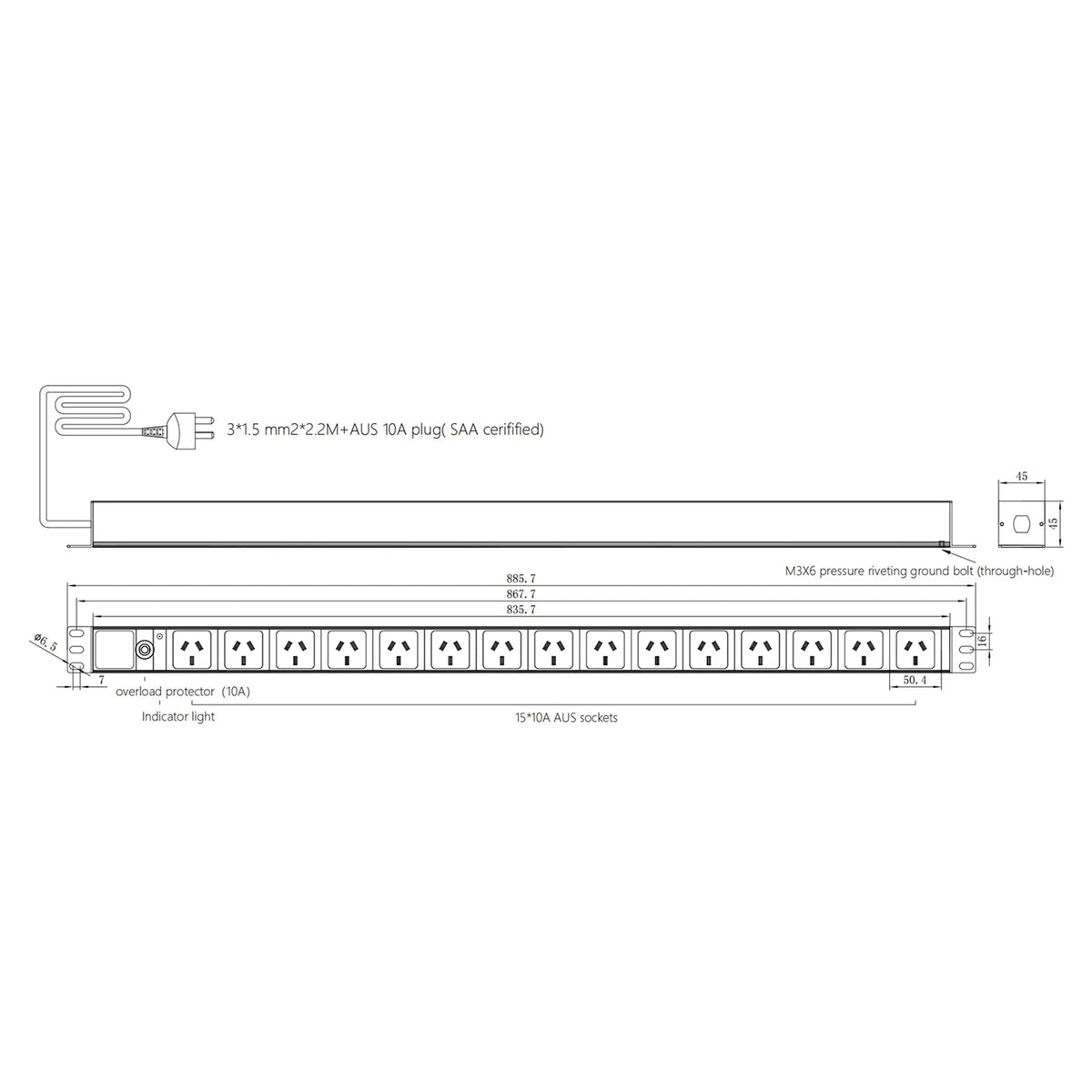Powertran 15 Outlet Vertical GPO Input Surge Protected PDU