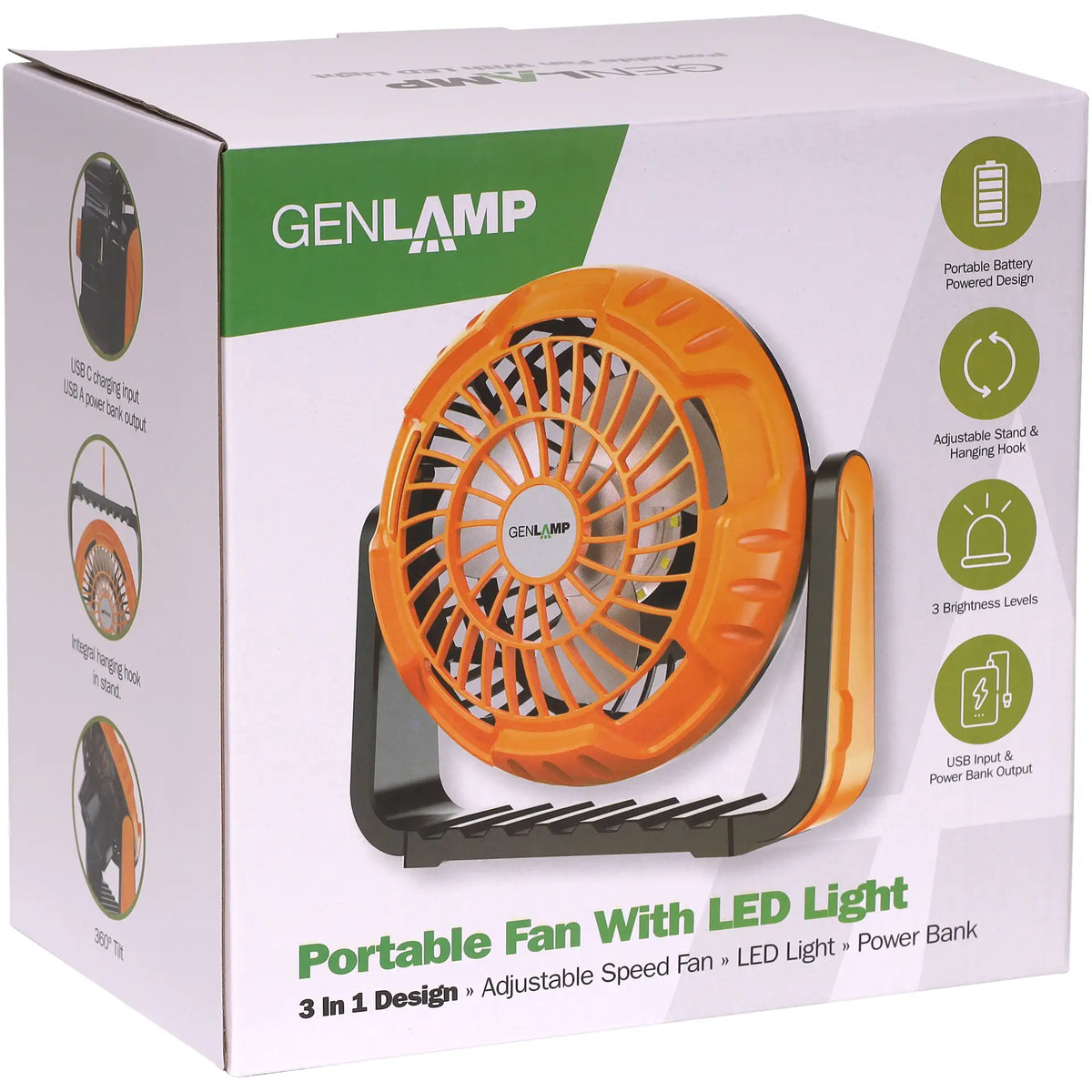 Portable Fan USB Rechargeable With LED Light