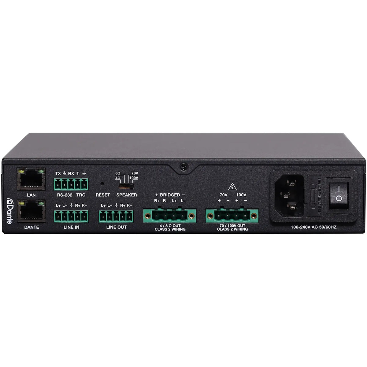 Redback 150W 100V/Stereo Class-D PA Amplifier With Dante & DSP