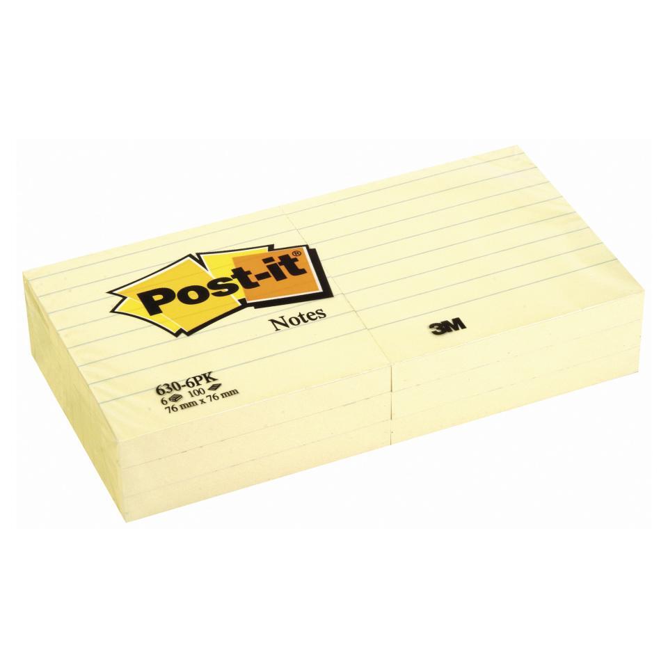 Post-It Notes Lined: Yellow - 76mm x 76mm (6 Pack)