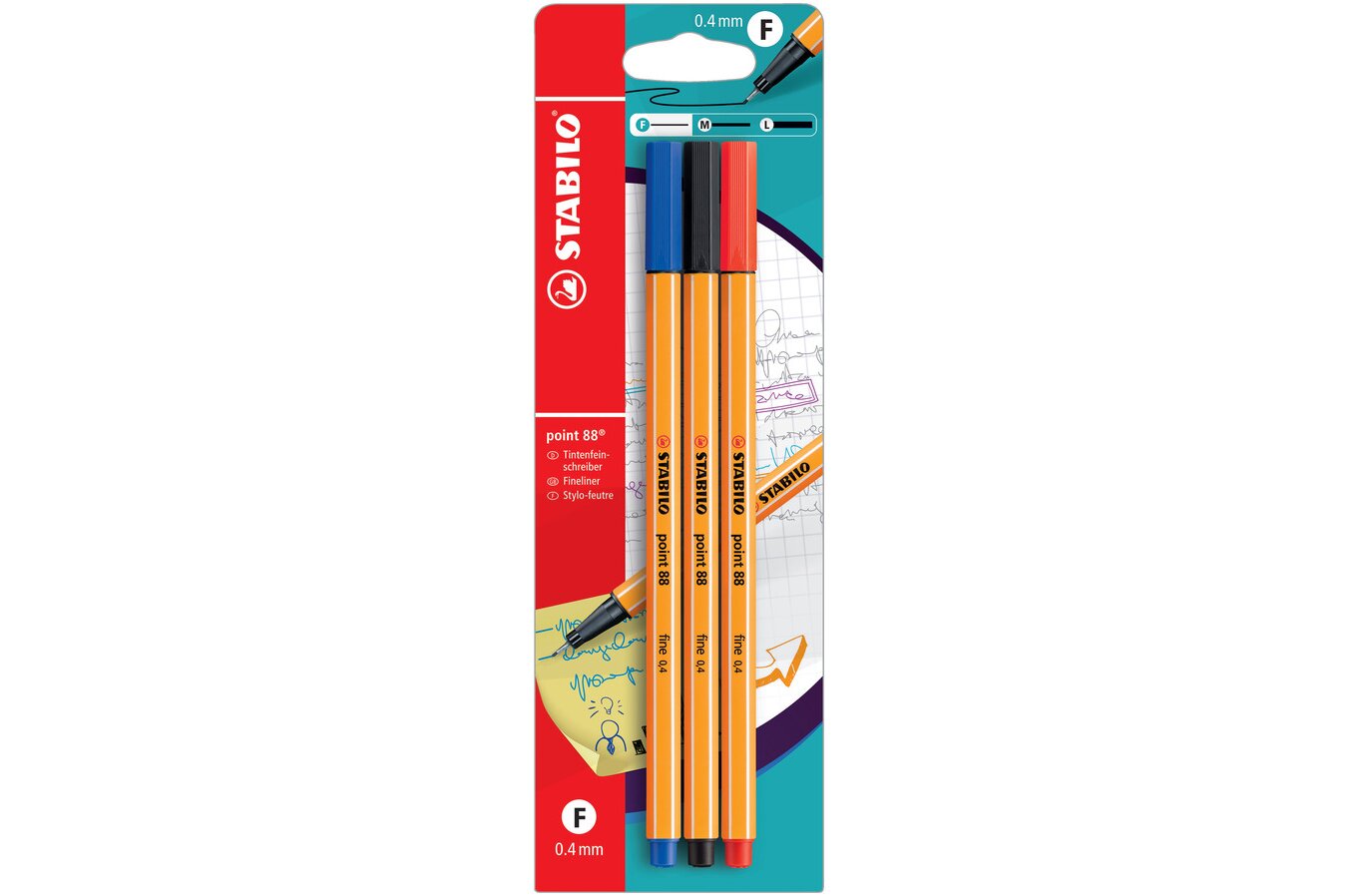 Stabilo Point 88 Fineliners - Assorted (Pack of 3)