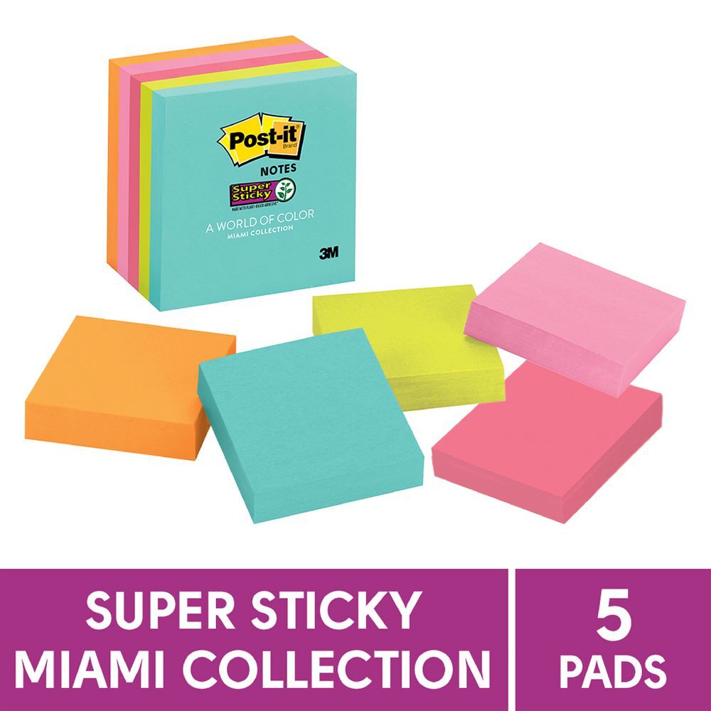 Post-It Notes: Miami Collection - 76mm x 76mm: 90 Sheets (5 Pack)