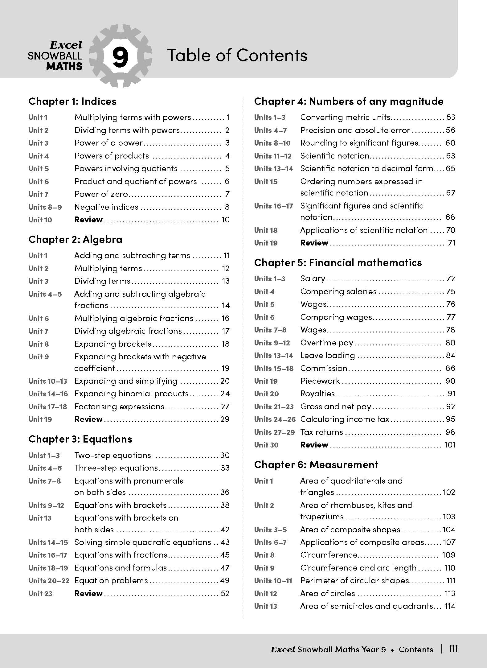 Excel Snowball Maths Year 9 – inside page 1
