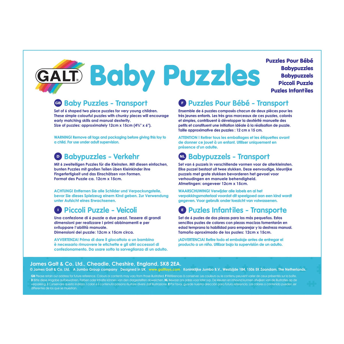 Galt - Baby Puzzles - Transport 2 Pieces