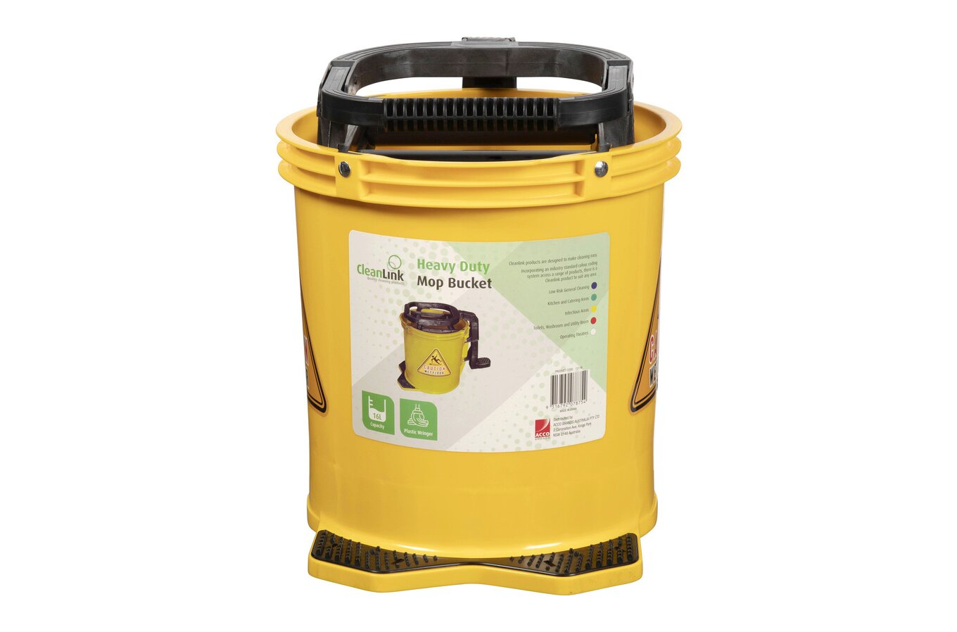 Cleanlink Heavy-Duty Mop Bucket with Plastic Wringer - 16L, Yellow (Pack of 2)