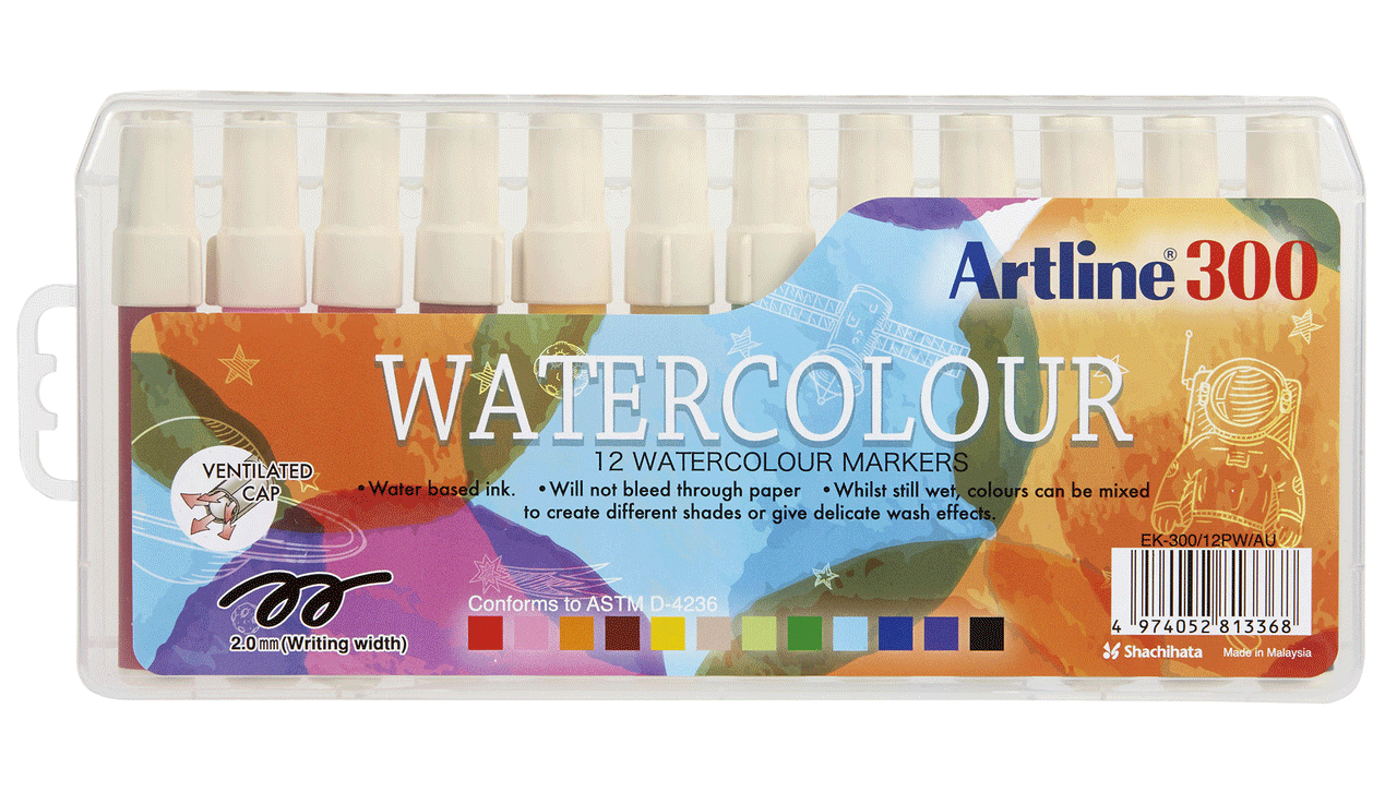 Artline Marker 300 - Watercolour (Assorted): 2.0mm (Box of 12)
