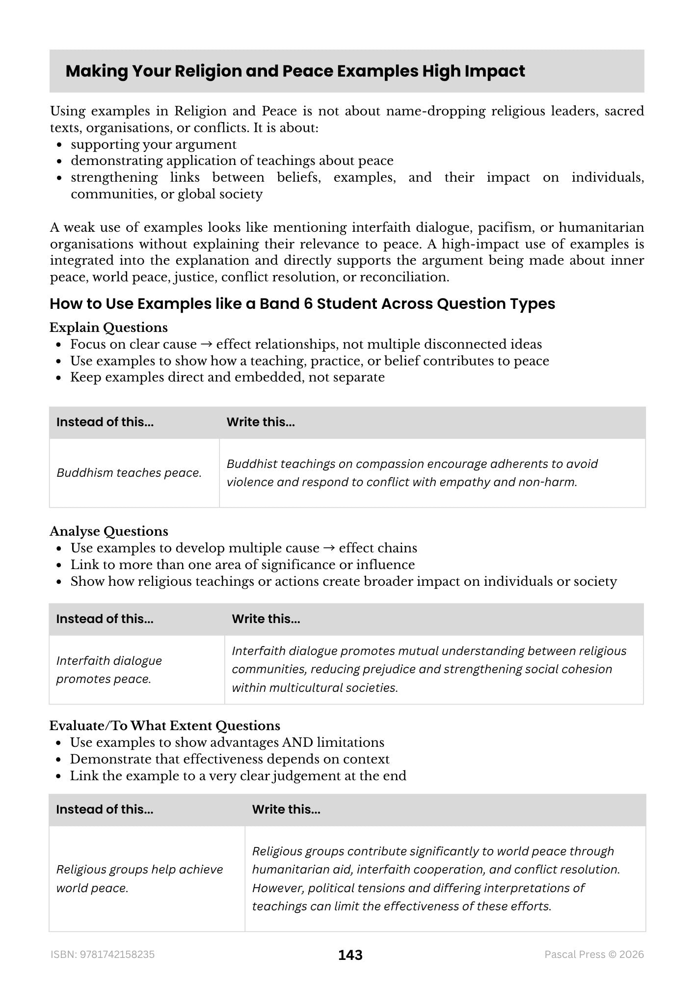 Excel 60 Days to Band 6 Studies of Religion II inside page 9 of 10