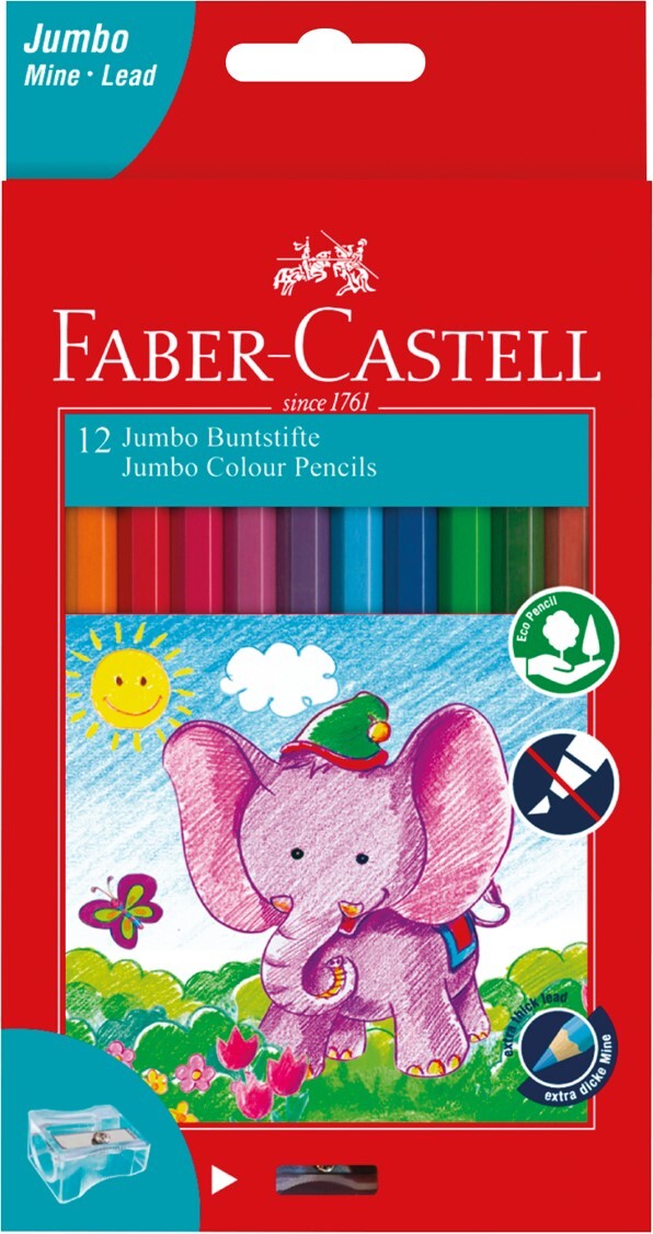Faber-Castell Jumbo Coloured Pencils (Pack of 12) with Sharpener