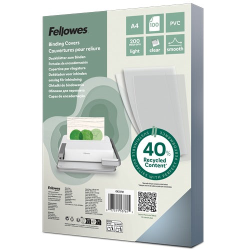 Fellowes Clear PVC Binding Covers A4 200 Micron (Pack of 100)