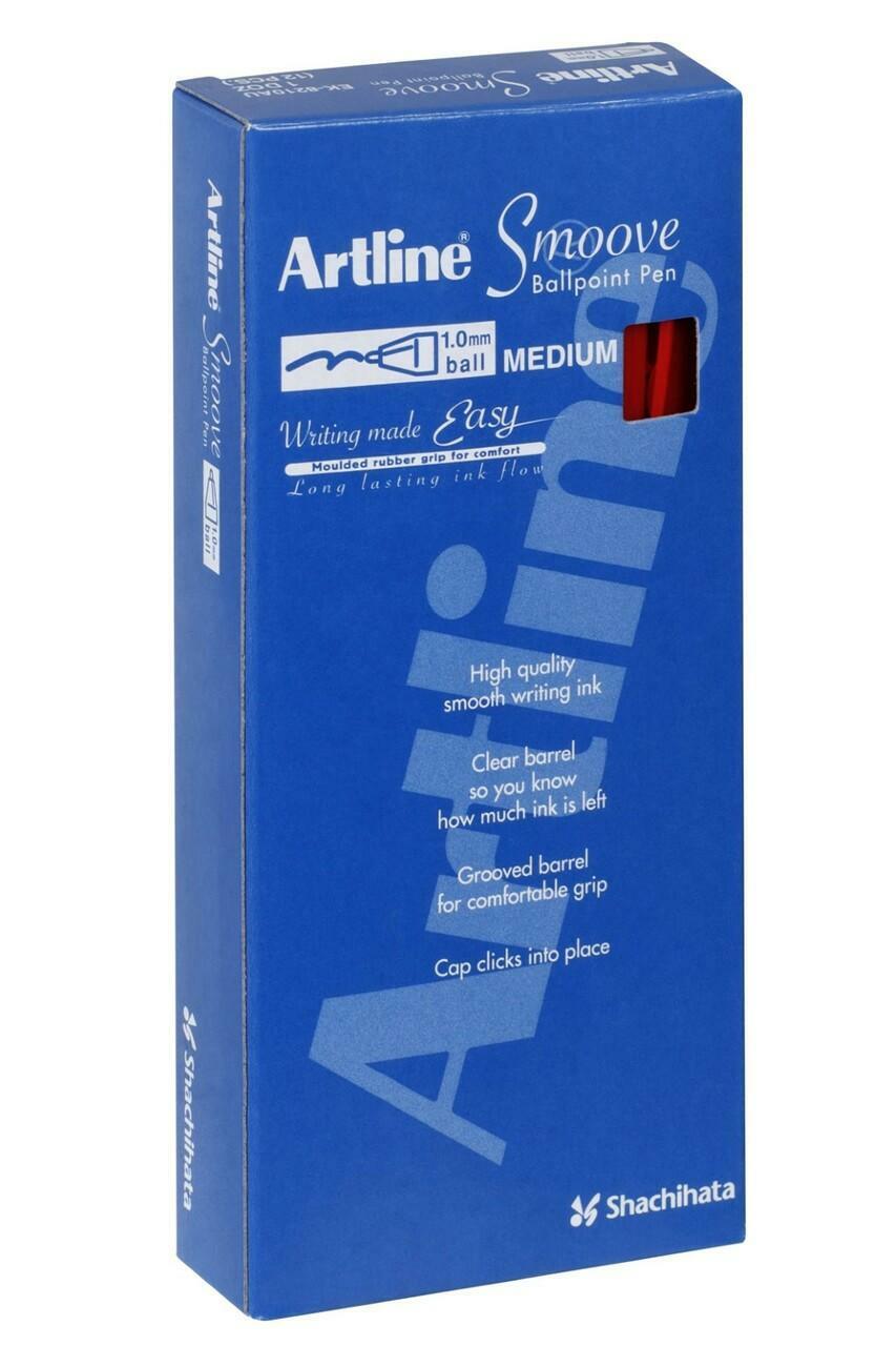 Artline Smoove Ballpoint Pens - 1.0mm Red (Pack of 12)