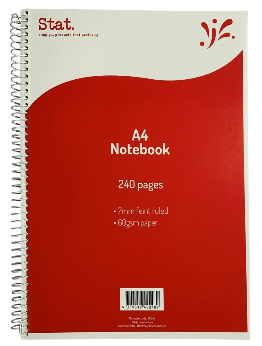 Stat Notebook - A4 60gsm (7mm Ruling) Board Cover Red: 240 Pages (Pack of 5)