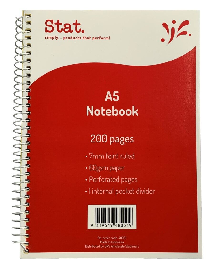 Stat Notebook - A5 60gsm (7mm Ruling) Board Cover Red: 200 Pages (Single)