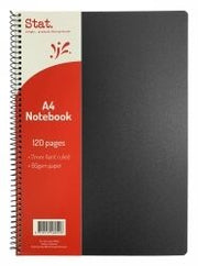 Stat Notebook - A4 60gsm 7mm Ruling Polypropylene (PP) Cover: Black 120pg (Single)