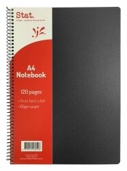 Stat Notebook - A4 60gsm 7mm Ruling Polypropylene (PP) Cover: Black 120pg (Single)
