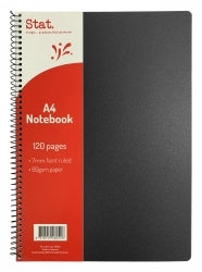 Stat Notebook - A4 60gsm 7mm Ruling Polypropylene (PP) Cover: Black 120pg (Pack of 10)