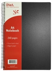 Stat Notebook - A4 60gsm 7mm Ruling Polypropylene (PP) Cover Black: 240pg (Pack of 5)