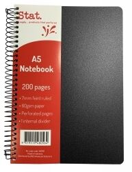Stat Notebook - A5 60gsm 7mm Ruling Polypropylene (PP) Cover Black: 200pg (Single)
