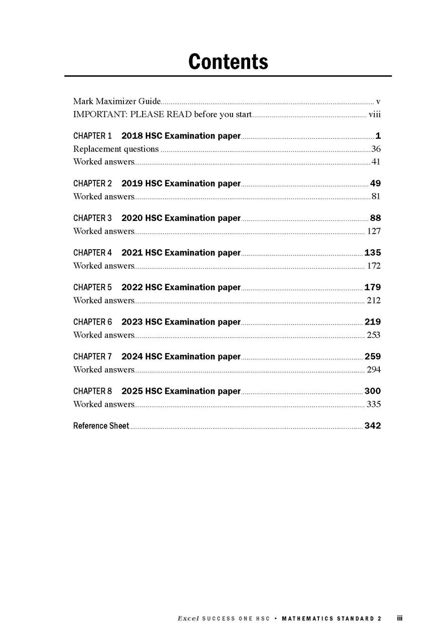 Excel Success One HSC Mathematics Standard 2 2026 Edition — inside page 1