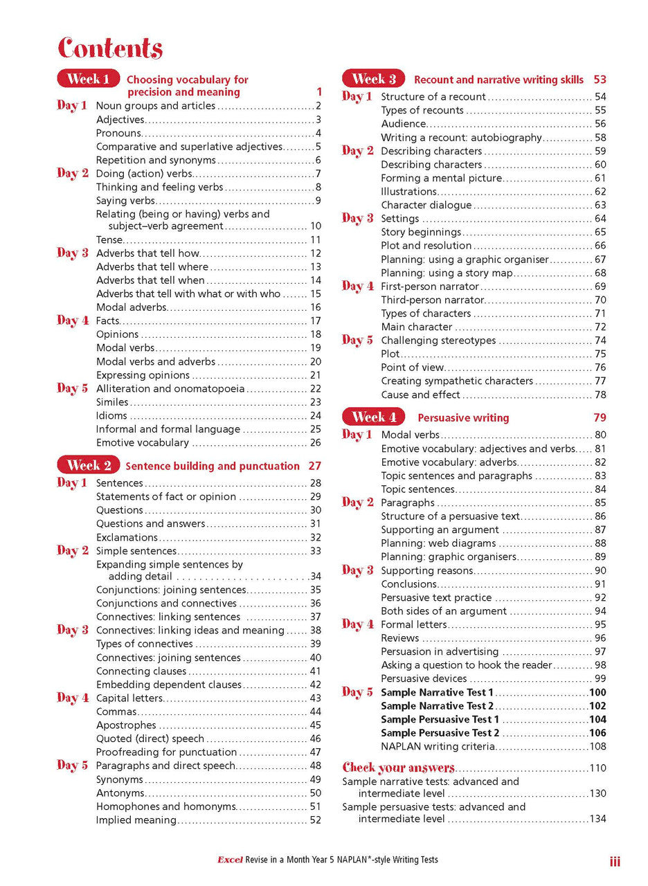 Excel Revise in a Month Year 5 NAPLAN*-style Writing Tests — inside page 1
