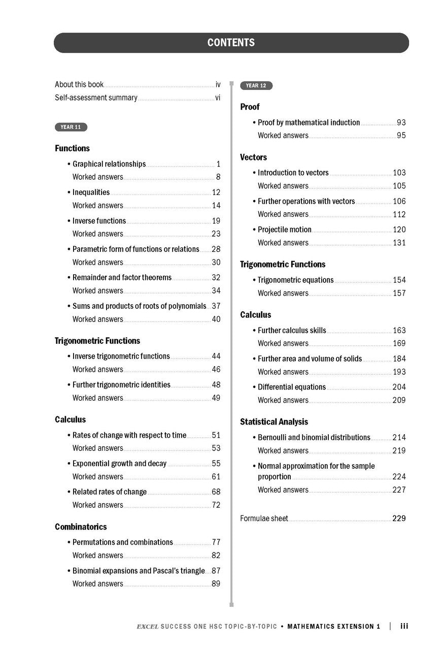 Excel Success One HSC Topic-By-Topic Mathematics Extension 1 2023 Edition — inside page 1