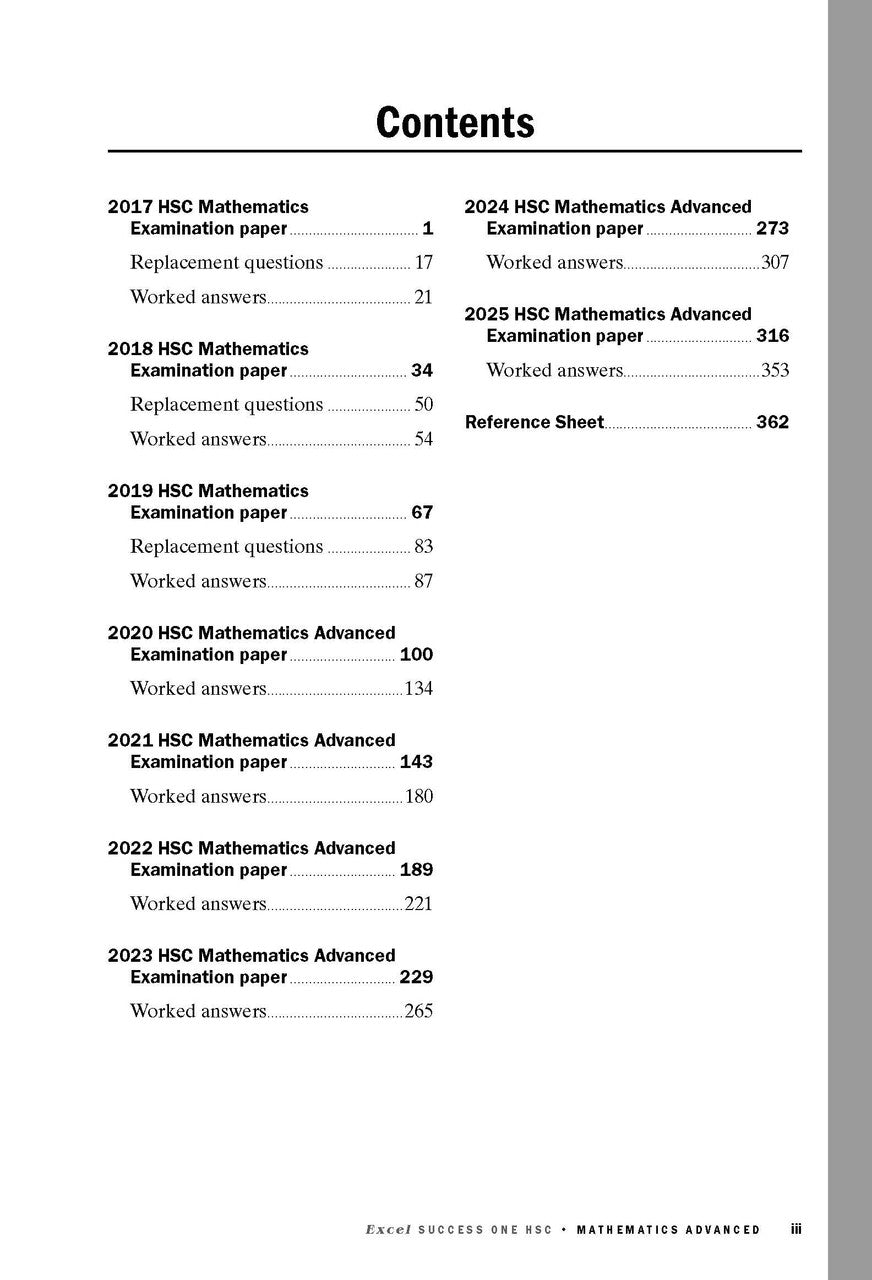 Excel Success One HSC Mathematics Advanced 2026 Edition — inside page 1