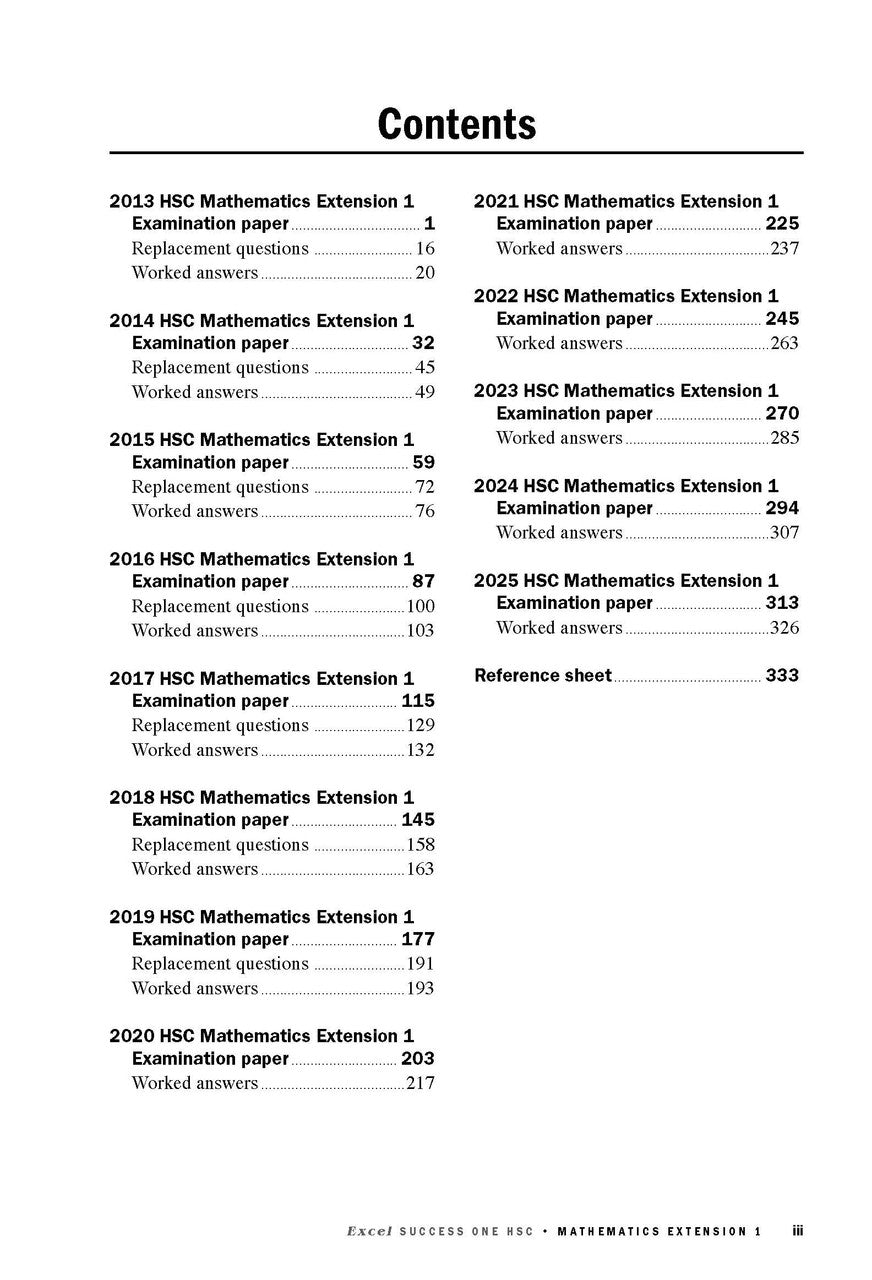 Excel Success One HSC Mathematics Extension 1 2026 Edition — inside page 1