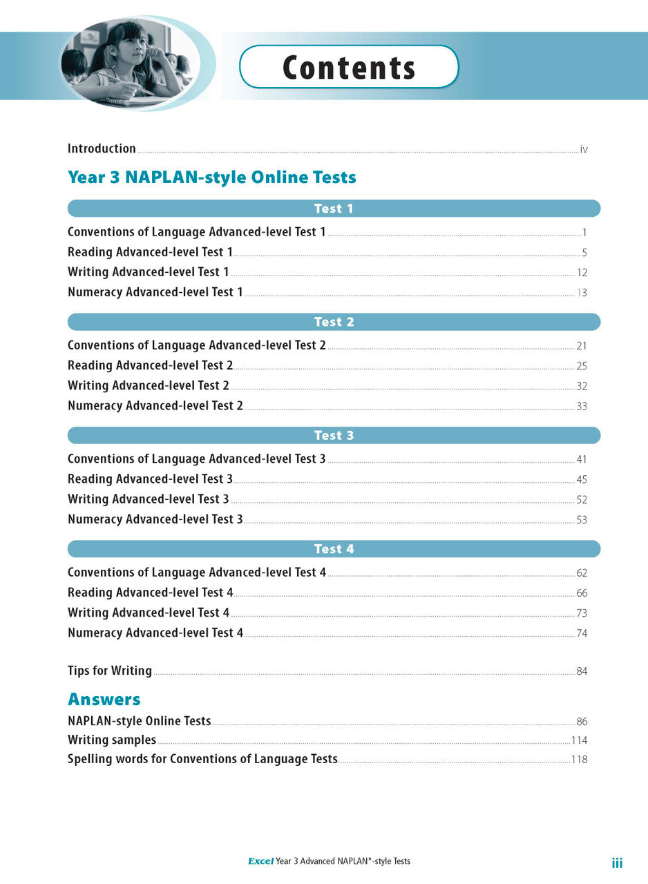 Excel Advanced NAPLAN*-style Tests Year 3 — inside page 1