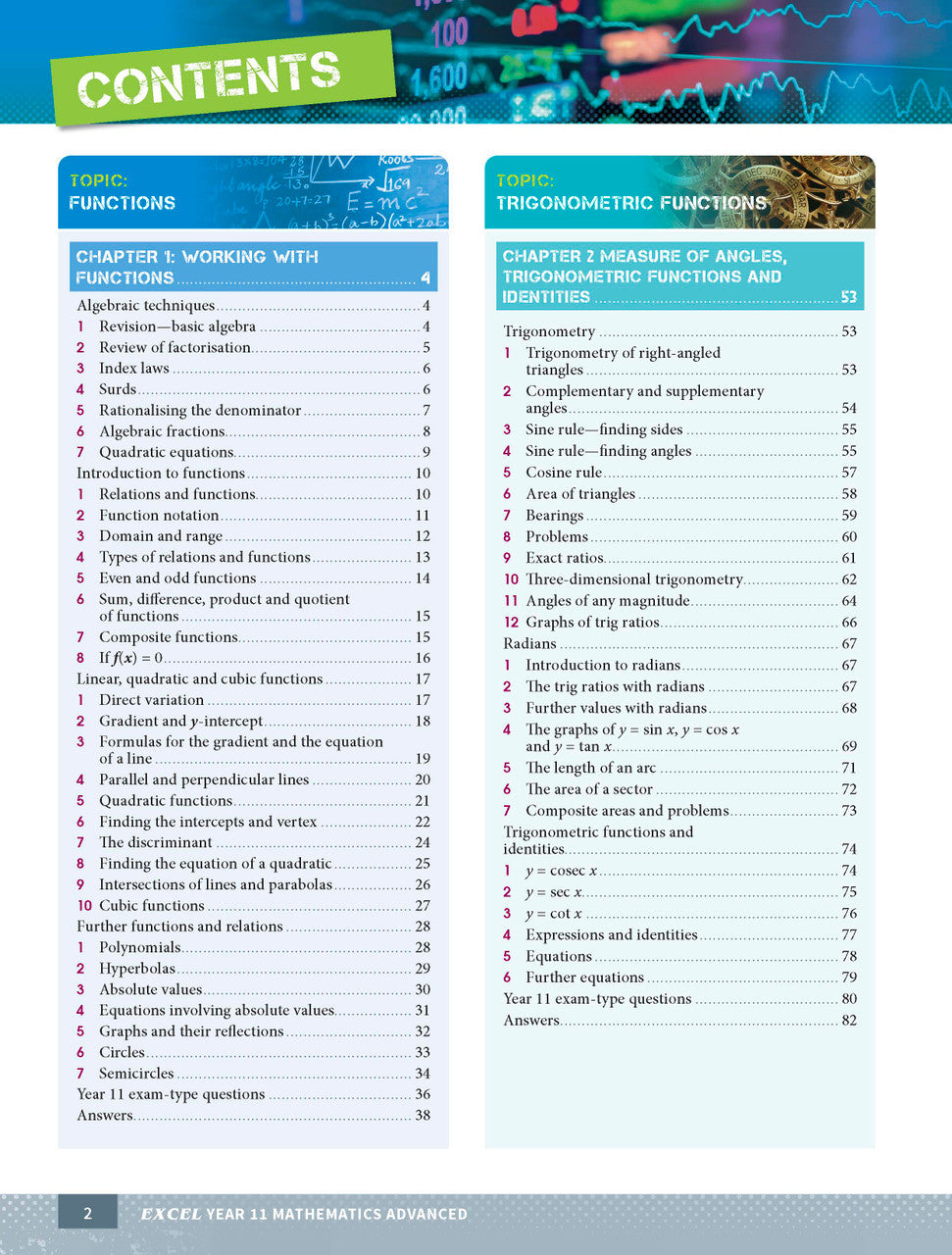 Excel Year 11 Mathematics Advanced Study Guide — inside page 1