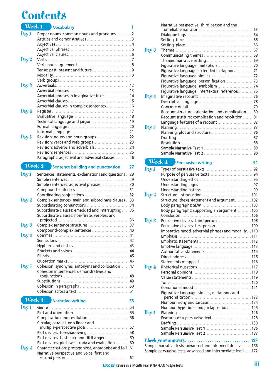 Excel Revise in a Month Year 9 NAPLAN*-style Writing Tests — inside page 1
